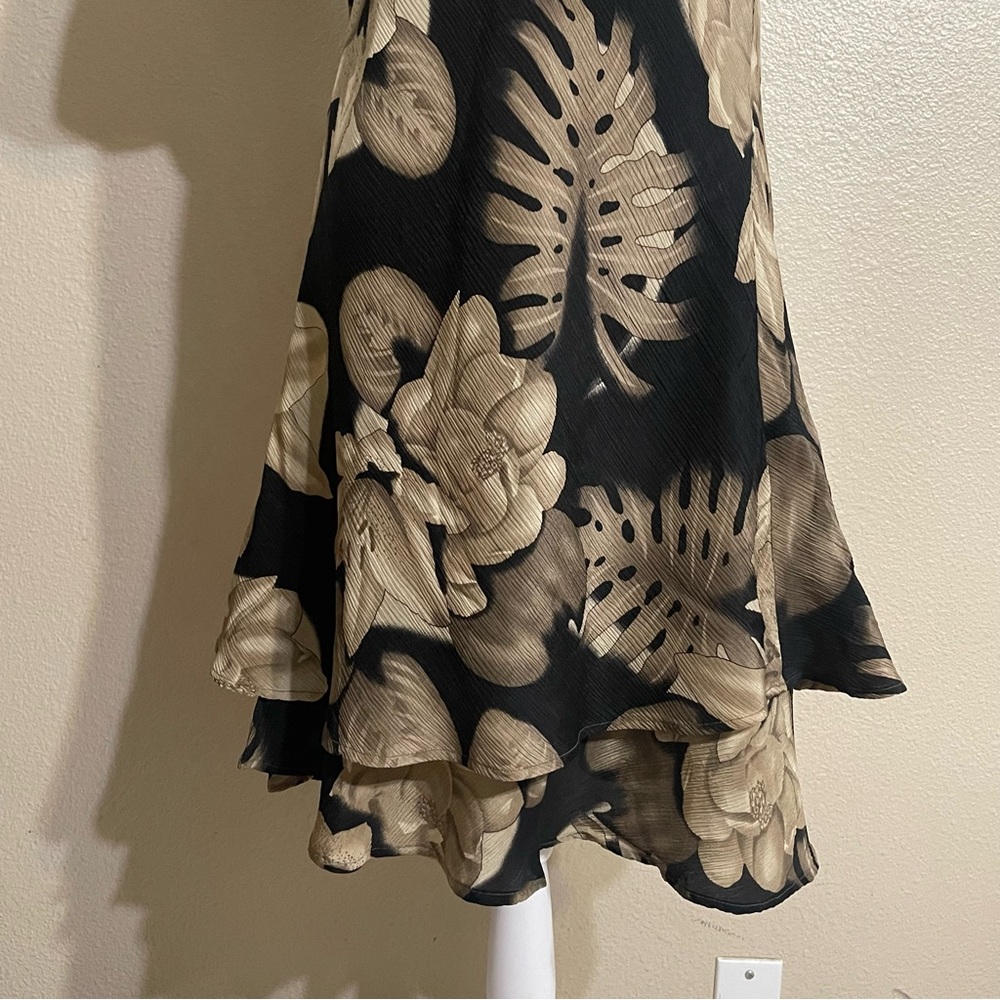 Pat Argenti Silk Floral Fairy Midi Dress (Black/Taupe) - Picture 3 of 15